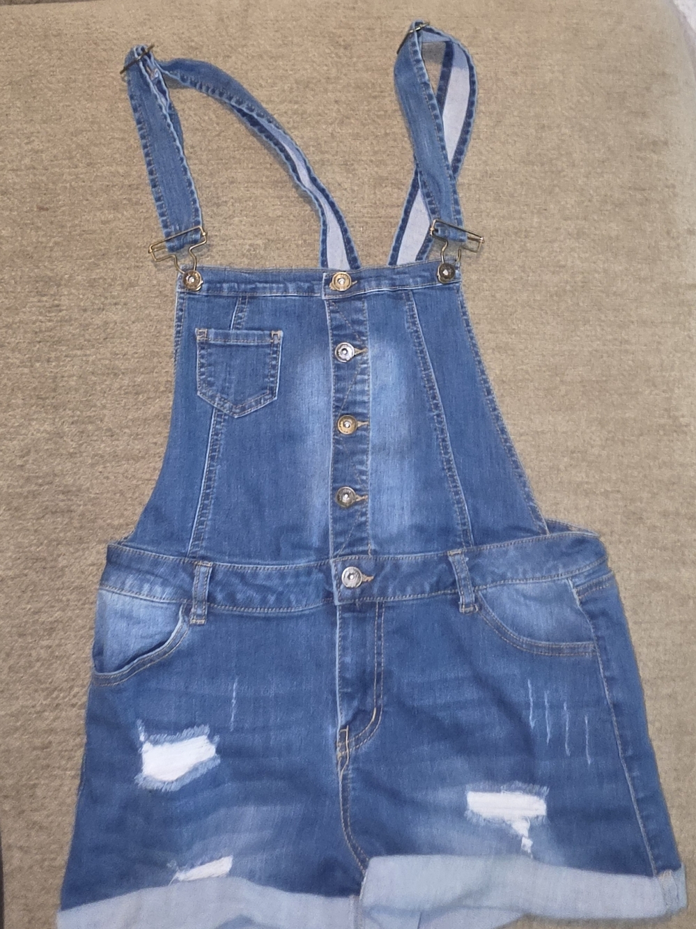 Wax Jean Blue Distressed Denim Short Overalls